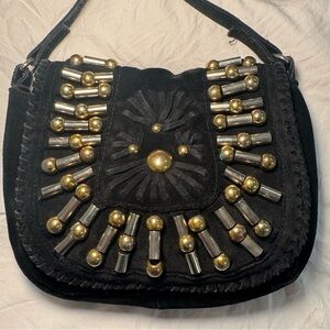 Mango Black 100% Suede Crossbody Bag | Western Style | OS